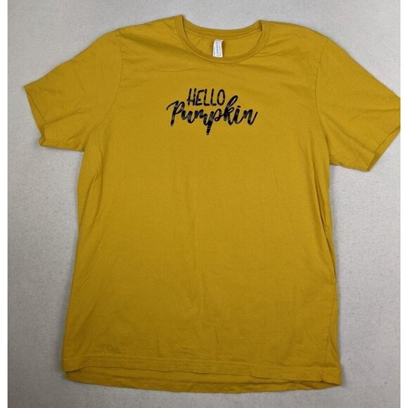 HELLO PUMPKIN - WOMEN'S YELLOW SHORT SLEEVE FITTED T-SHIRT - SIZE XL - Picture 2 of 8
